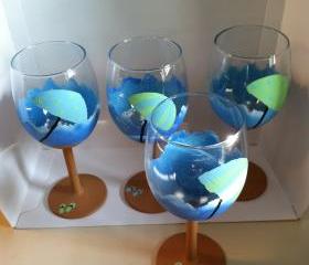 Hand Painted Set of 4 Beach Wine Glasses