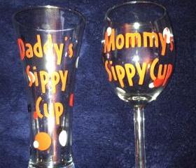 Mommy Daddy Sippy Cup Glassware Set