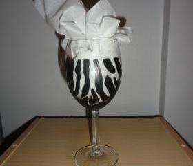 Hand Painted Zebra Wine Glass