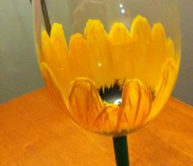 Hand Painted Sunflower Wine Glass